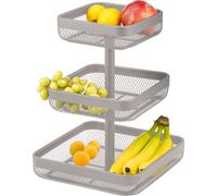 eluno Porte-objets, corbeille à pain carrée 3 étages, coupe à fruits, corbeille à fruits en métal en taupe