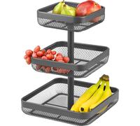 eluno Porte-objets, corbeille à pain carrée 3 étages, coupe à fruits, corbeille à fruits en métal gris