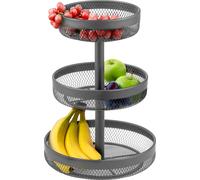 eluno porte-objets, corbeille à pain ronde 3 étages, coupe à fruits, corbeille à fruits en métal gris