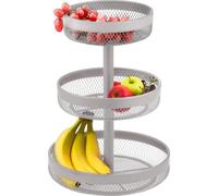 eluno porte-objets, corbeille à pain ronde 3 étages, coupe à fruits, corbeille à fruits en métal taupe