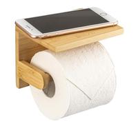 eluno Porte-rouleau de papier toilette avec étagère en bambou au design naturel, porte-rouleau de papier toilette, porte-papier toilette, à coller avec de la colle 3M ou à percer