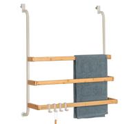 eluno Porte-serviettes pour paroi de douche en verre en métal et bambou, porte-serviettes avec 3 barres porte-serviettes, 4 crochets pratiques, à suspendre sans perçage (beige)