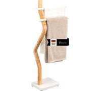 eluno Porte-serviettes sur pied, 2 barres, porte-serviettes en bois et métal blanc