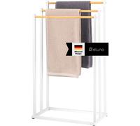eluno Porte-serviettes sur pied, 3 barres, porte-serviettes, bambou, blanc