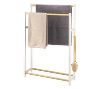 eluno Porte-Serviettes sur Pied en métal avec Bambou, Extra Large, pour Grandes Serviettes de Douche, Porte-Serviettes de Bain, avec 2 Barres Porte-Serviettes et 4 Crochets (Blanc)