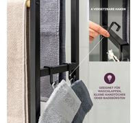 eluno porte-serviettes sur pied en métal noir mat avec bambou, très grand porte-serviettes sur pied pour grandes serviettes de douche, porte-serviettes de bain, avec 2 barres porte-serviettes et 4 cro