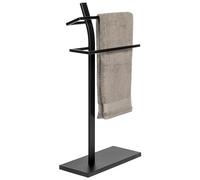 eluno Porte-serviettes sur pied en métal noir mat - Porte-serviettes moderne sur pied pour serviettes de douche - Porte-serviettes de bain avec 2 barres