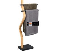 eluno Porte-serviettes sur pied indépendant, 2 barres, porte-serviettes en bois certifié FSC et métal noir