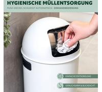 eluno Poubelle à poussoir 25 litres en tôle d'acier, poubelle rétro avec couvercle amovible, collecteur de déchets, poubelle de cuisine avec clapet à poussoir, blanc