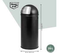 eluno Poubelle à poussoir 25 litres en tôle d'acier, poubelle rétro avec couvercle amovible, collecteur de déchets, poubelle de cuisine avec clapet à poussoir, noir