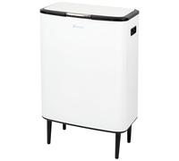 eluno Poubelle de 60 litres avec couvercle push-up, avec bac à déchets organiques intégré de 4,5 litres, seau intérieur amovible en plastique, poignées latérales, en métal (blanc)