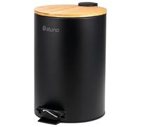 eluno Poubelle de cuisine à pédale avec couvercle en bambou à fermeture amortie et seau intérieur amovible en plastique 12 l (Noir)