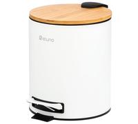 eluno Poubelle de salle de bain à pédale avec couvercle en bambou à fermeture douce et seau intérieur amovible en bambou et métal 5 l (Blanc)