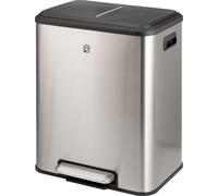 eluno Poubelle, poubelle à pédale - 2 compartiments de 15 litres chacun, seau intérieur amovible en plastique, poignées latérales, grande pédale, système de tri des déchets, couvercle Soft-Close, inox