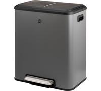 eluno Poubelle, poubelle à pédale - 2 compartiments de 15 litres chacun, seau intérieur en plastique, poignées latérales, grande pédale, système de tri des déchets, couvercle Soft-Close, gris