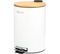 eluno Poubelle, poubelle à pédale, capacité 12 litres en bambou et métal blanc