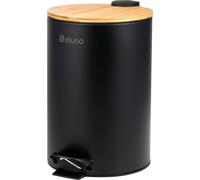 eluno Poubelle, poubelle à pédale, capacité 12 litres en bambou et métal noir