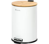 eluno Poubelle, poubelle à pédale, capacité 20 litres en bambou et métal blanc