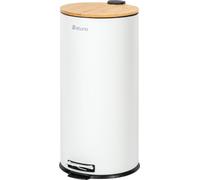 eluno Poubelle, poubelle à pédale, capacité 30 litres en bambou et métal blanc