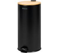 eluno Poubelle, poubelle à pédale, capacité 30 litres en bambou et métal noir