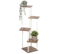 eluno Présentoir à plantes, étagère à fleurs, support décoratif avec 5 étagères, escalier à fleurs multifonction, combinaison moderne de bois MDF certifié FSC et métal blanc