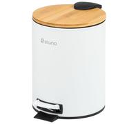 eluno Seau à cosmétique, poubelle à pédale 3 litres en bambou et métal blanc