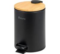 eluno Seau à cosmétique, poubelle à pédale 3 litres en bambou et métal noir