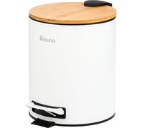 eluno Seau à cosmétique, poubelle à pédale 5 litres en bambou et métal blanc