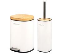 eluno Set d'accessoires de salle de bain FRAMURA 2pcs composé de 1 seau à cosmétique, 1 garniture de WC, en métal blanc et bambou