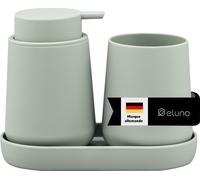 eluno Set d'accessoires pour la salle de bain TESERO 3pcs. composé de 1x distributeur de savon, 1x gobelet, 1x coupe, en plastique en sauge
