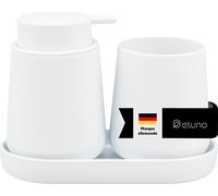 eluno Set d'accessoires pour la salle de bain TESERO 3pcs. comprenant 1x distributeur de savon, 1x gobelet, 1x bol, en plastique blanc