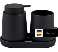 eluno Set d'accessoires pour la salle de bain TESERO 3pcs. comprenant 1x distributeur de savon, 1x gobelet, 1x bol, en plastique noir