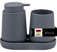 eluno Set d'accessoires pour la salle de bain TESERO 3pcs. comprenant 1x distributeur de savon, 1x gobelet, 1x bol, en plastique gris