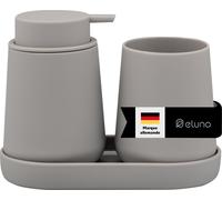 eluno Set d'accessoires pour la salle de bain TESERO 3pcs. comprenant 1x distributeur de savon, 1x gobelet, 1x bol, en plastique en taupe