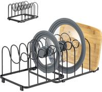 eluno support de couvercle de casserole, set de 2 pièces, support de poêle, 9 compartiments, support de vaisselle extensible pour assiettes, planches à découper, noir
