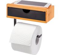 eluno Support de papier toilette, fonction 3en1, boîte pour lingettes humides, rangement, bambou/métal, noir