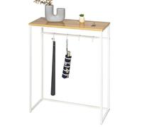 eluno Table Console en métal 1 étagère en Bois, Pieds réglables en Hauteur, 4 Crochets, comme Table d'appoint ou Buffet, Beaucoup d'espace Les Livres, Les Plantes et la décoration (Blanc) 82489-V