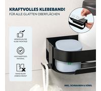 eluno tablette de douche pour montage mural, à coller ou à percer & amovible, acier inoxydable noir, avec crochet, matériel de montage inclus