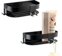 eluno tablettes de douche set de 2, chaque panier de douche y compris 2 crochets déplaçables - montage à 2 voies pour un montage mural sans outils avec un puissant ruban adhésif ou pour percer, en aci