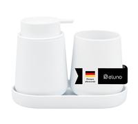 eluno TESERO Ensemble d'accessoires de salle de bain 3 pièces avec surface douce au toucher, 1 distributeur de savon, 1 gobelet et 1 coupelle, idéal pour la salle de bain et la cuisine, en plastique