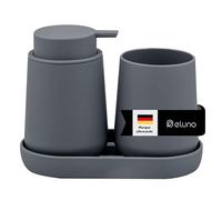 eluno TESERO Ensemble d'accessoires de salle de bain 3 pièces avec surface douce au toucher, 1 distributeur de savon, 1 gobelet et 1 coupelle, idéal pour la salle de bain et la cuisine, en plastique