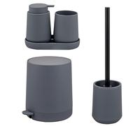 eluno TESERO Ensemble d'accessoires de salle de bain 5 pièces avec surface douce au toucher, distributeur de savon, gobelet, bol, seau cosmétique, ensemble WC pour salle de bain et WC d'invités en