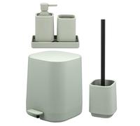 eluno Valona - Ensemble de 5 accessoires de salle de bain - Avec surface douce au toucher - Distributeur de savon, gobelet, bol, poubelle de salle de bain et WC d'invités - En plastique - Sauge