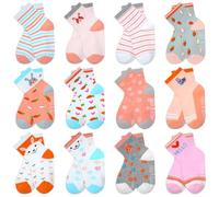 ELUTONG Lot de 12 paires de chaussettes antidérapantes pour bébé de 1 à 7 ans, 12 Lapins carottes, 5-7 Years