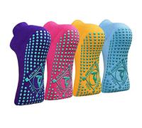 ELUTONG Lot de 4 paires de chaussettes antidérapantes pour femme - Chaussettes de yoga antidérapantes - Pilates, barre, ballet, fitness, hôpital Sox 37, 05 jaune naturel + bleu ciel clair + rose rouge