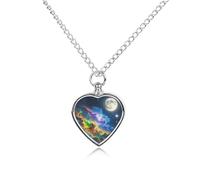 ELUZZIZUT Collier funéraire en forme de nébuleuse et de lune pour animal domestique avec pendentif en forme de cœur pour cendres - Collier souvenir personnalisé pour homme et femme pour contenir les
