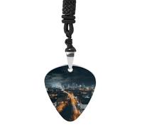 ELUZZIZUT Collier médiator de guitare - Accessoires de musique rock - Collier avec pendentif en forme de paysage urbain - Cadeau pour femme et homme - Amateurs de musique, One Size, Acier titane, Pas