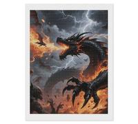 ELUZZIZUT Kit de peinture diamant 5D avec motif dragon de feu pour adultes - Peinture personnalisée pour débutants, décoration murale - 30,5 x 40,6 cm