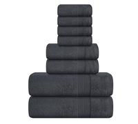 Elvana Home - Lot de 8 Serviettes 100% Coton, 2 Serviettes de Bain 68,6 x 137,2 cm, 2 essuie-Mains 40,6 x 71,1 cm, 4 débarbouillettes 33 x 33 cm, Douces, absorbantes, lavables en Machine, Gris