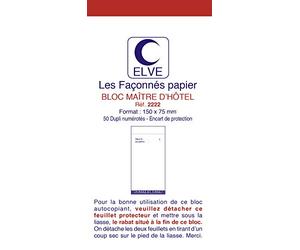 Elve 2202 Bloc maitre d'hôtel 50 feuillets 85x163 mm 50/2 autocopiant Lot de 10